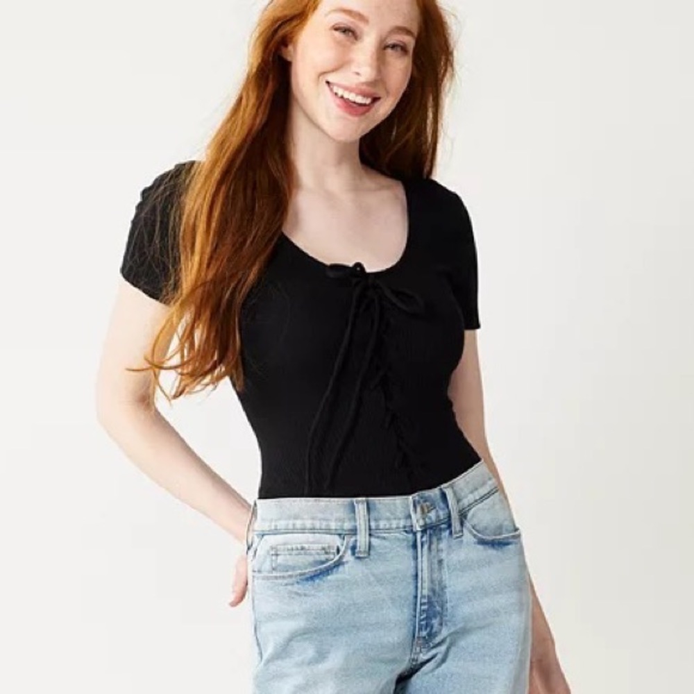 Junior’s SO lace up ribbed bodysuit NWOT